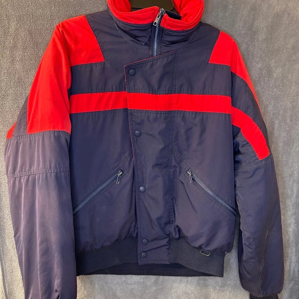 Vintage Obermeyer Mens Small Scorpion Ski Jacket Thinsulate Red Blue Winter